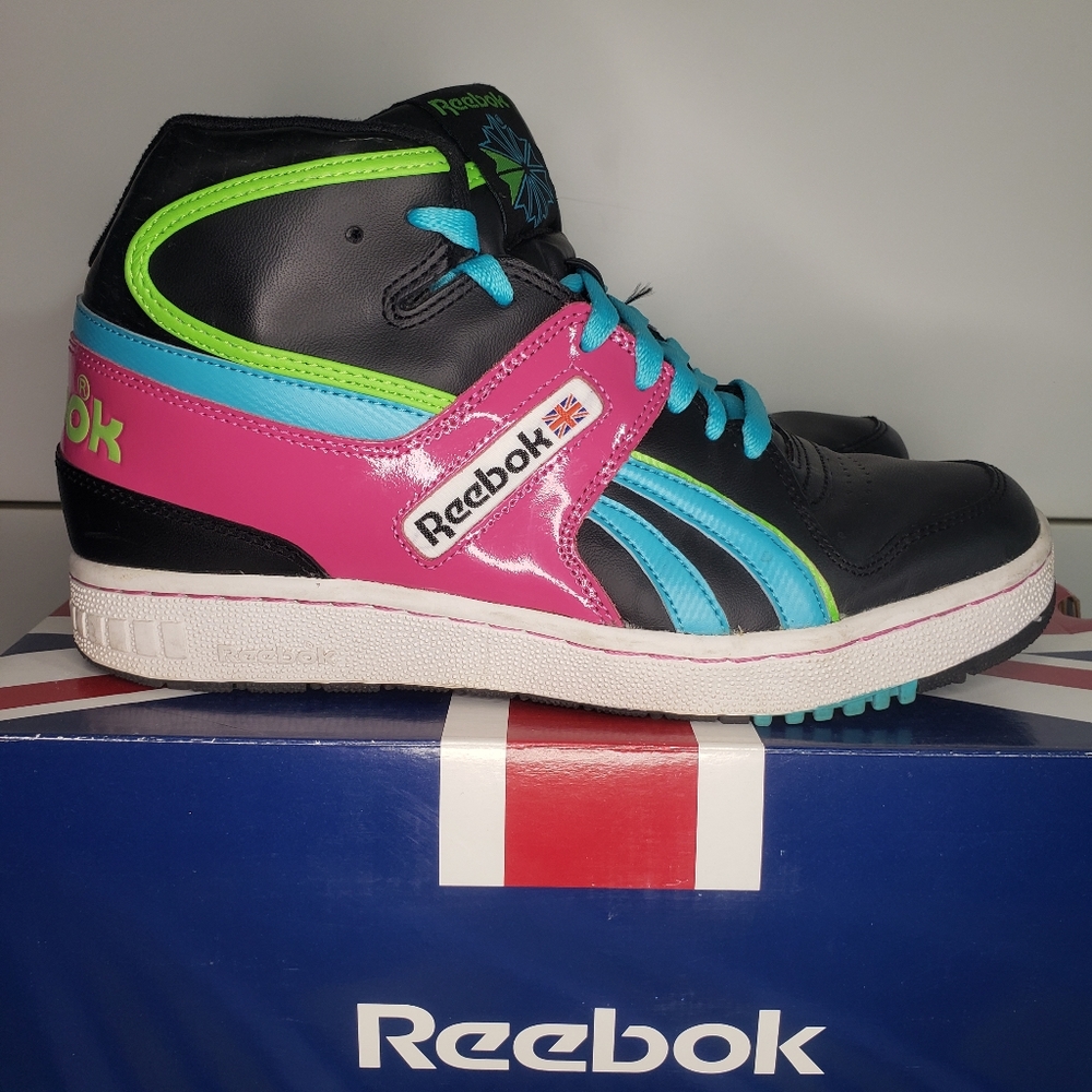 Reebok Pro Legacy Mid Kolors - 7.5 - Black/Pink/Isl Wtrs/Green/White